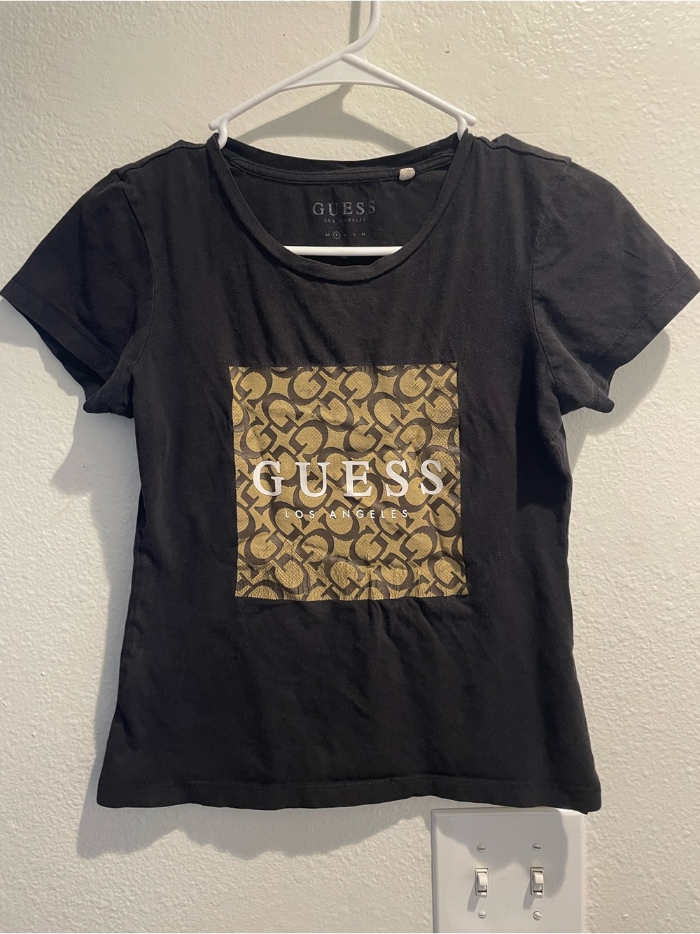 GUESS Factory Orley Logo Tee Black & Gold Monogram Graphic T-Shirt